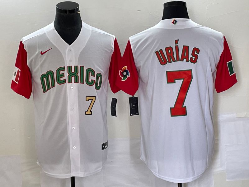 Men 2023 World Cub Mexico #7 Urias White orange Nike MLB Jersey5